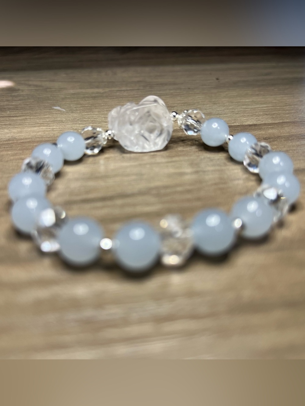 White Pixiu & Blue Jade Style Bracelet | Handmade Natural Stone Bracelet - Picture 2 of 5